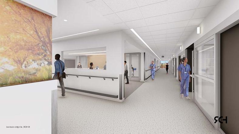 病人馆病人护理病房走廊的建筑效果图